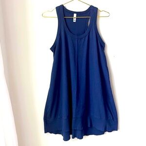 W by Wilt Racerback Tank Dress in Navy High Low Raw Edge Hem Beachy Boho Size M